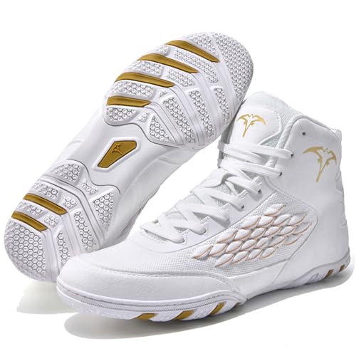 Hiuzylqx High-Top Boxschuhe for Herren, Leichter rutschfeste Atmungsaktiv Wrestlingschuhe Hallen- & Fitnessschuhe Boxer-Kampftrainingsschuhe Ringerschuhe,Weiß,39 EU von Hiuzylqx