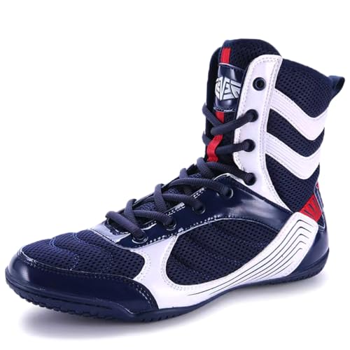 Hiuzylqx Kickboxschuhe Boxschuhe Unisex Damen und Herren Boxstiefel Wrestling Schuhe Atmungsaktiv rutschfest Bequem Ringerschuhe,Blau,37 EU von Hiuzylqx