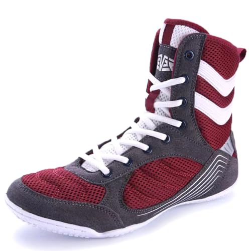 Hiuzylqx Kickboxschuhe Boxschuhe Unisex Damen und Herren Boxstiefel Wrestling Schuhe Atmungsaktiv rutschfest Bequem Ringerschuhe,Rot,42 EU von Hiuzylqx