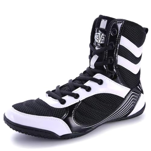Hiuzylqx Kickboxschuhe Boxschuhe Unisex Damen und Herren Boxstiefel Wrestling Schuhe Atmungsaktiv rutschfest Bequem Ringerschuhe,Schwarz,41 EU von Hiuzylqx