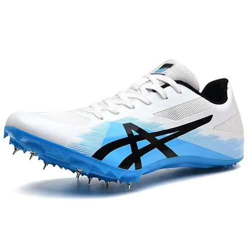 Hiuzylqx Leichtathletikschuhe 8 Nägel Unisex Atmungsaktive Leichte Jugendsportschuhe rutschfeste Sprint Schuhe Athletik Schuhe,White Blue,43 EU von Hiuzylqx