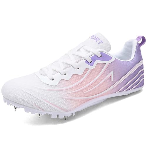 Hiuzylqx Leichtathletikschuhe Herren 8 Nägel Mittelstrecken-Laufschuhe Jugendsportschuhe Spike-Schuhe Jungen Und Mädchen,White Purple,39 EU von Hiuzylqx