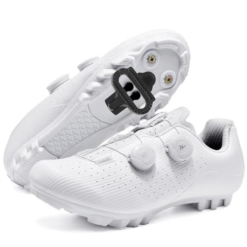 Hiuzylqx MTB Fahrradschuhe Herren Mountainbike Schuhe Radsportschuhe Kompatibel mit Shimano SPD 2-Bolts Pedals Outdoor-Radschuhe Fahrrad Spin MTB Schuhe,Weiß,40 EU von Hiuzylqx