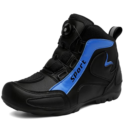 Hiuzylqx Motorradschuhe Herren Motorradstiefel rutschfeste, atmungsaktive Street-Casual-Biker-Boots mit Knöchelstütze,Black Blue,48 EU von Hiuzylqx
