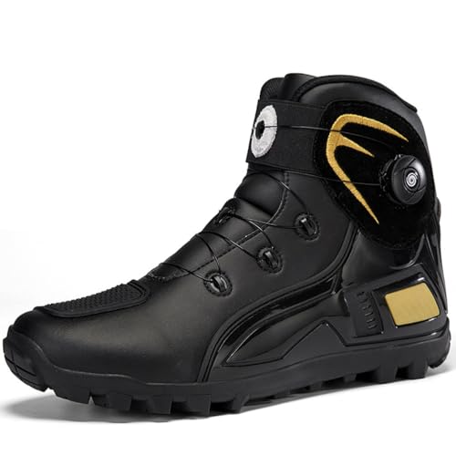 Hiuzylqx Motorradstiefel für Herren wasserdichte leicht, rutschfeste Motorrad Schuhe Anti Rutsch Sohle, Protektoren FüR Rennen Und Tourismu,A,42 EU von Hiuzylqx