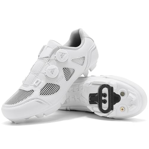 Hiuzylqx Moutntain Fahrradschuhe Herren Damen Radsportschuhe MTB Leichte & Atmungsaktive kompatibel mit SPD 2 Schrauben mit Cleats,Weiß,45 EU von Hiuzylqx