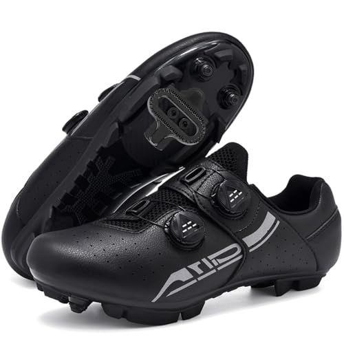 Hiuzylqx Moutntain Fahrradschuhe Herren MTB Radsportschuhe kompatibel mit SPD 2 Schrauben mit Cleats Atmungsaktive Spin Outdoor-Radschuhe,Schwarz,40 EU von Hiuzylqx