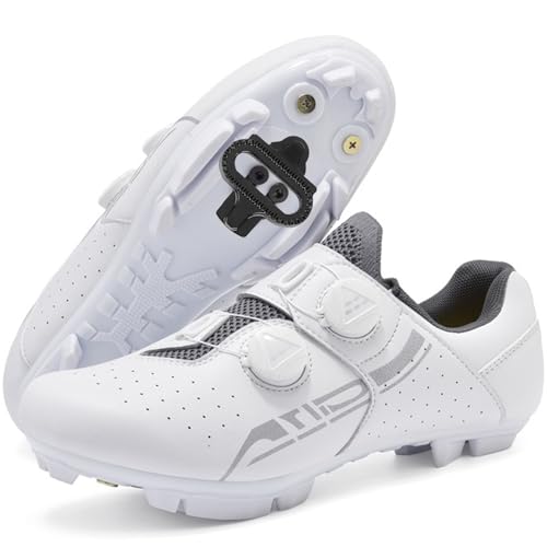 Hiuzylqx Moutntain Fahrradschuhe Herren MTB Radsportschuhe kompatibel mit SPD 2 Schrauben mit Cleats Atmungsaktive Spin Outdoor-Radschuhe,Weiß,42 EU von Hiuzylqx