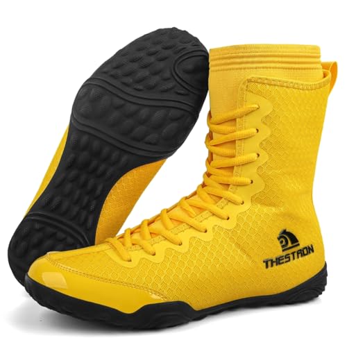 Hiuzylqx Ringerschuhe Herren, Boxschuhe Wrestling Combat Boxers Trainer Atmungsaktiv Fitnesschuhe Kampfsport Gewichtheben Trainingsschuhe,Gelb,46 EU von Hiuzylqx
