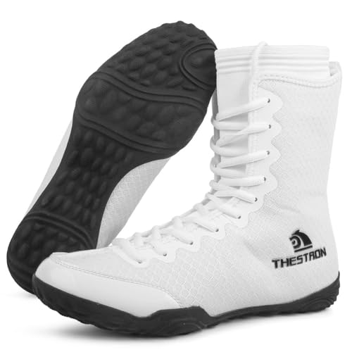 Hiuzylqx Ringerschuhe Herren, Boxschuhe Wrestling Combat Boxers Trainer Atmungsaktiv Fitnesschuhe Kampfsport Gewichtheben Trainingsschuhe,Weiß,42 EU von Hiuzylqx