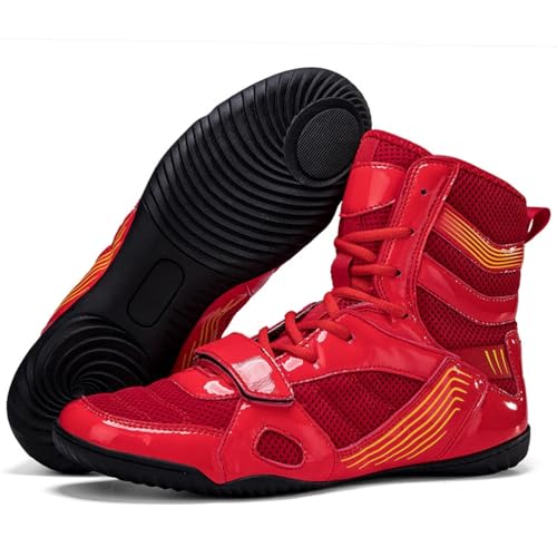 Hiuzylqx Ringerschuhe Herren Boxschuhe Trainingsschuhe Atmungsaktives Kampfsport Fitnesschuhe Bodybuilding Boxing Boots,Rot,43 EU von Hiuzylqx