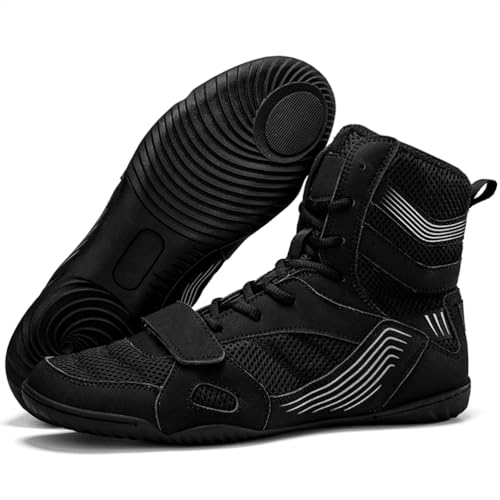 Hiuzylqx Ringerschuhe Herren Boxschuhe Trainingsschuhe Atmungsaktives Kampfsport Fitnesschuhe Bodybuilding Boxing Boots,Schwarz,45 EU von Hiuzylqx