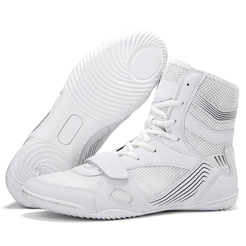 Hiuzylqx Ringerschuhe Herren Boxschuhe Trainingsschuhe Atmungsaktives Kampfsport Fitnesschuhe Bodybuilding Boxing Boots,Weiß,44 EU von Hiuzylqx