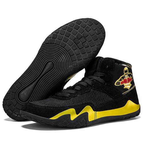 Hiuzylqx Ringerschuhe Herren rutschfeste Boxschuhe Atmungsaktiv Geeignet für Wrestling,Boxen,Gewichtheben,Bodybuilding,Black Gold,38 EU von Hiuzylqx