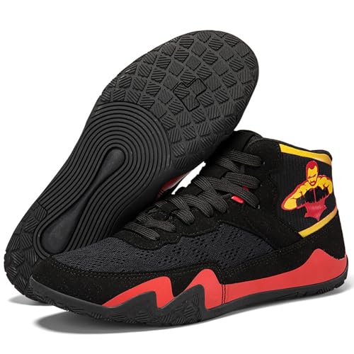 Hiuzylqx Ringerschuhe Herren rutschfeste Boxschuhe Atmungsaktiv Geeignet für Wrestling,Boxen,Gewichtheben,Bodybuilding,Black red,39 EU von Hiuzylqx