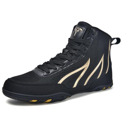 Hiuzylqx Ringerschuhe für Herren BoxenSchuhe Atmungsaktiv rutschfeste Kampfsport Wrestling Training Boxen Stiefel,Schwarz,40 EU von Hiuzylqx