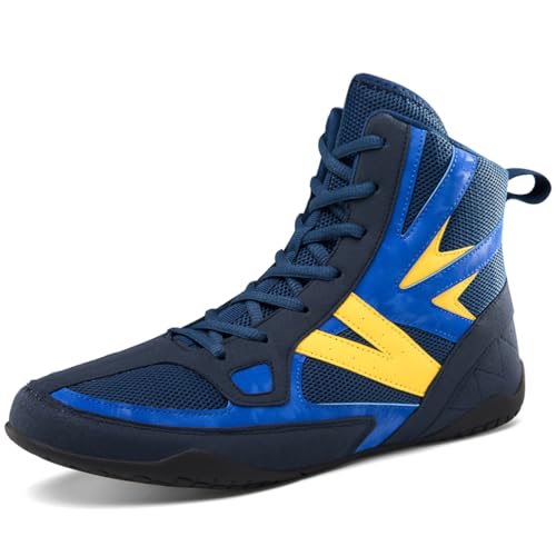 Hiuzylqx Ringerschuhe für Herren Damen Boxschuhe Wrestling Trainingsschuhe Jugendliche,rutschfeste, Atmungsaktiv Leichte FüR Crossfit Und Gewichtheben,Blau,46 EU von Hiuzylqx