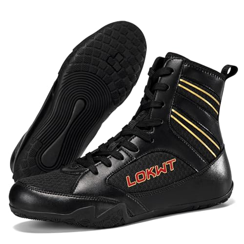 Hiuzylqx Unisex Boxschuhe Herren Wrestling Trainingsschuhe Combat Boxers Atmungsaktiv Fitnesschuhe Bodybuilding Fitnessstiefel,Black a,45 EU von Hiuzylqx