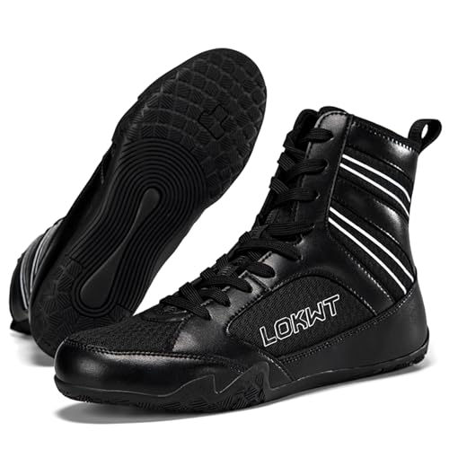 Hiuzylqx Unisex Boxschuhe Herren Wrestling Trainingsschuhe Combat Boxers Atmungsaktiv Fitnesschuhe Bodybuilding Fitnessstiefel,Black b,42 EU von Hiuzylqx