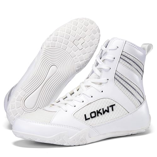 Hiuzylqx Unisex Boxschuhe Herren Wrestling Trainingsschuhe Combat Boxers Atmungsaktiv Fitnesschuhe Bodybuilding Fitnessstiefel,Weiß,43 EU von Hiuzylqx