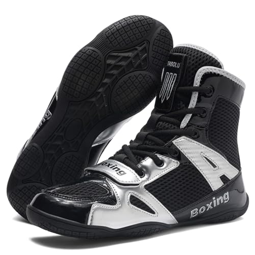 Hiuzylqx Unisex Boxschuhe Wrestling Schuhe Ringerschuhe Jugend Muay Thai Taekwondo Boxen Trainingsschuhe Für Sanda,Taekwondo,Schwarz,45 EU von Hiuzylqx