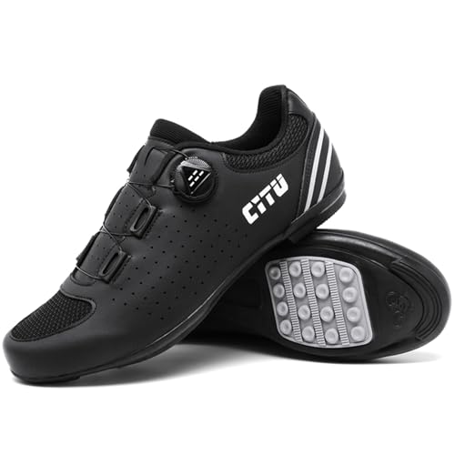 Hiuzylqx rutschfeste Fahrradschuhe Herren, Rennrad Und Mountainbike Schuhe Mit Gummisohle No-Lock Fahrradschuhe Sneaker,Schwarz,47 EU von Hiuzylqx