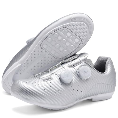 Hiuzylqx rutschfeste Fahrradschuhe Herren Rennrad Und MTB Schuhe Mit Gummisohle ohne Stollen Rennradschuhe,Silber,43 EU von Hiuzylqx