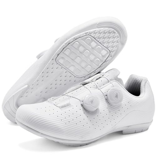 Hiuzylqx rutschfeste Fahrradschuhe Herren Rennrad Und MTB Schuhe Mit Gummisohle ohne Stollen Rennradschuhe,Weiß,43 EU von Hiuzylqx