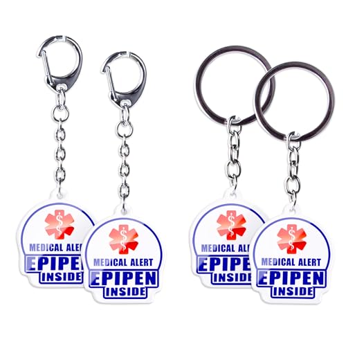 Epipen Inside Schlüsselanhänger – Allergie-Notfall-Symbol Taschenanhänger-Set, doppelseitiger Schlüsselanhänger für Reißverschluss, 3,6 cm, 4 Stück, 4 Stück, Blau von Hiverst