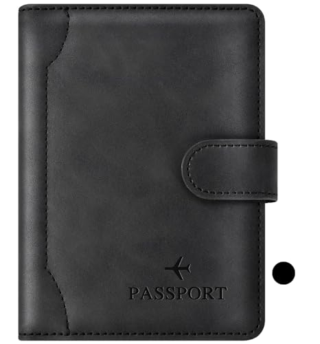Hivovannn Reisepasshülle für Reiseutensilien, Reisepasshülle, Reisezubehör mit RFID-Blockierung, für Damen und Herren, Schwarz, Schwarz, Geldbörse von Hivovannn
