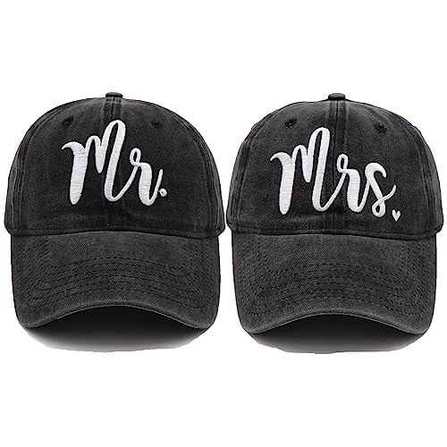 Hiwelove Mr & Mrs EST 2023 Hüte für Männer Frauen, Braut Bräutigam Hüte 3D Bestickte Baseball Caps Set Hochzeit Geschenke für Paare, Schwarze Mütze Mr and Mrs, Einheitsgröße von Hiwelove