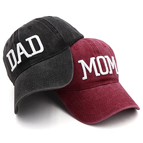 Hiwelove Mütze für Mutter und Vater, Vatertagsgeschenk, Bestickt, verstellbar, Geschenk für Paare, Eltern, Roter Mama-Hut und schwarzer Papa-Hut, Einheitsgröße von Hiwelove