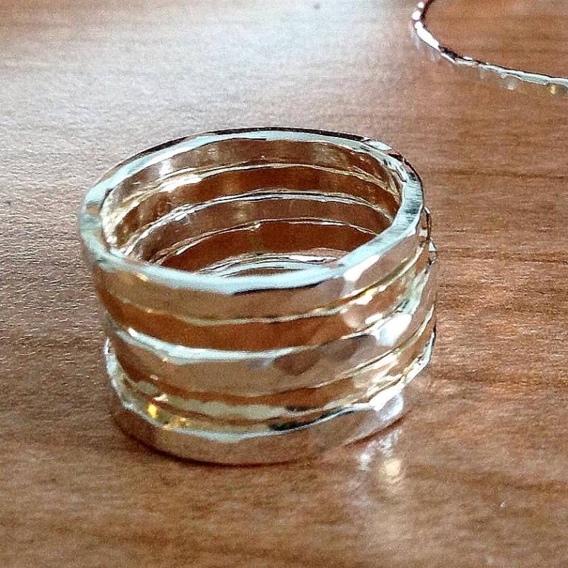 12 Gauge Band - Dicker Gehämmerter Ring 2 Mm Schweres Stapelband Goldring Silberring Unter 15 Zweifarbiger von HiwireJewelry