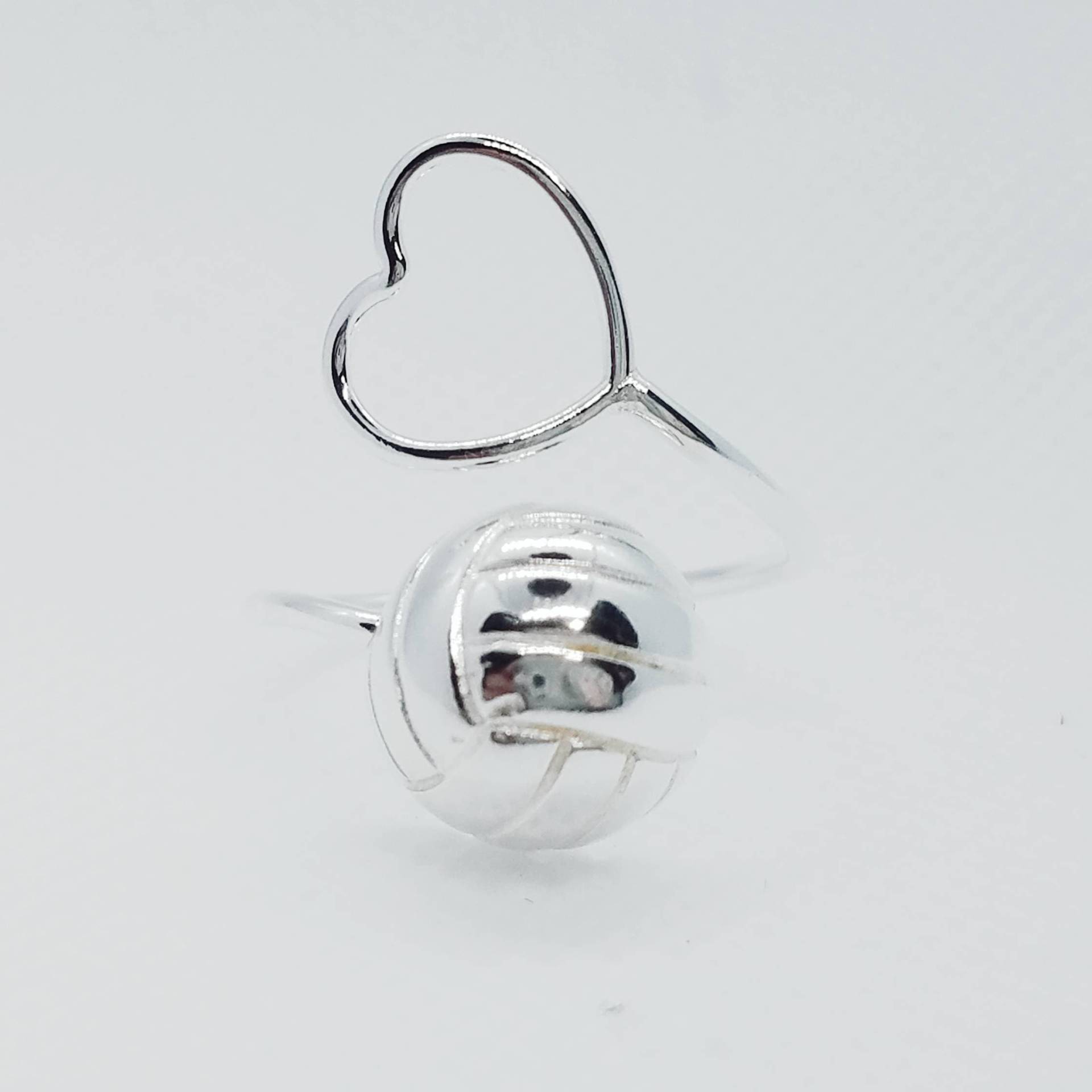 Verstellbar - I Lovevolleyball Beachvolleyball Fußball Herzring Mama Sportliebhaber Silber Handgemacht von HiwireJewelry