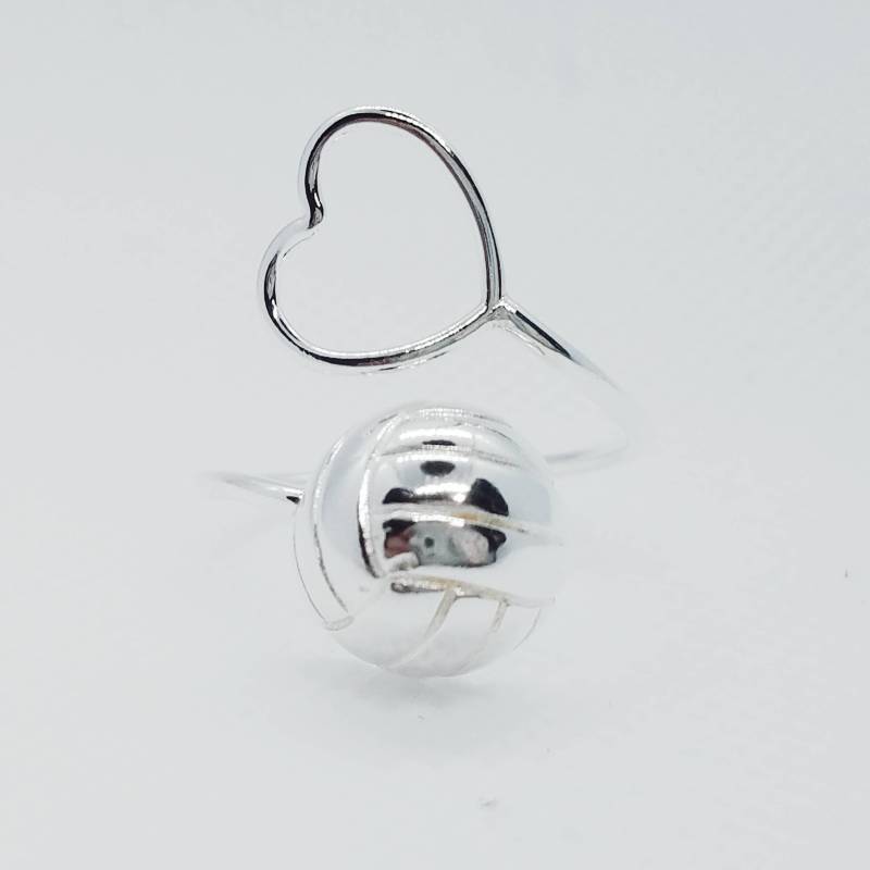 Verstellbar - I Lovevolleyball Beachvolleyball Fußball Herzring Mama Sportliebhaber Silber Handgemacht von HiwireJewelry