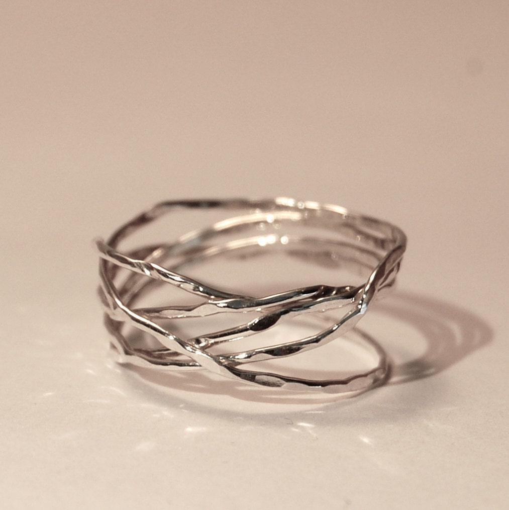 Vogelnest Ring - Zufällig Gewickelter Draht 5 Tage Freestyle Silber Band Gold Freundschaft von HiwireJewelry