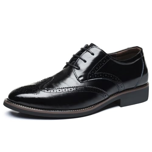 Hixingo Anzugschuhe Herren Leder 38-48 Bequeme Brock Schnürhalbschuhe Business Herren Businessschuhe Derby Oxford Schuhe Brogues Lässige Elegant Lederschuhe Hochzeitsschuhe (Schwarz,40) von Hixingo