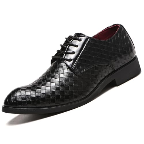 Hixingo Anzugschuhe Herren Leder 38-48 Bequeme Kariert Schnürhalbschuhe Business Herren Businessschuhe Derby Oxford Schuhe Brogues Lässige Elegant Lederschuhe Hochzeitsschuhe (Schwarz,42) von Hixingo