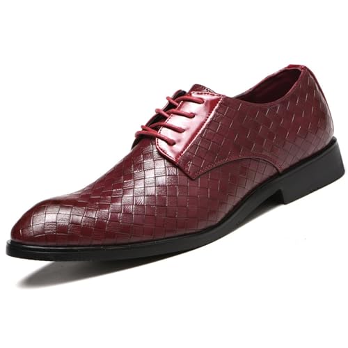 Hixingo Anzugschuhe Herren Leder 38-48 Bequeme Kariert Schnürhalbschuhe Business Herren Businessschuhe Derby Oxford Schuhe Brogues Lässige Elegant Lederschuhe Hochzeitsschuhe (Weinrot,42) von Hixingo