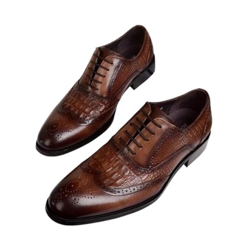 Hixingo Anzugschuhe Leder 39-48 Retro Bequeme Schnürhalbschuhe Business Herren Businessschuhe Derby Oxford Schuhe Brogues Lässige Lederschuhe Hochzeitsschuhe (Braun,40) von Hixingo