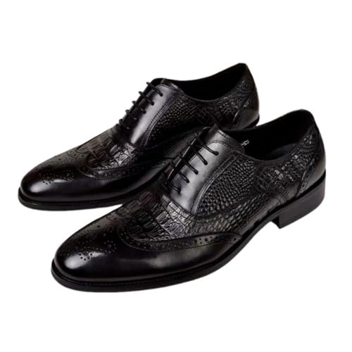 Hixingo Anzugschuhe Leder 39-48 Retro Bequeme Schnürhalbschuhe Business Herren Businessschuhe Derby Oxford Schuhe Brogues Lässige Lederschuhe Hochzeitsschuhe (Schwarz,48) von Hixingo