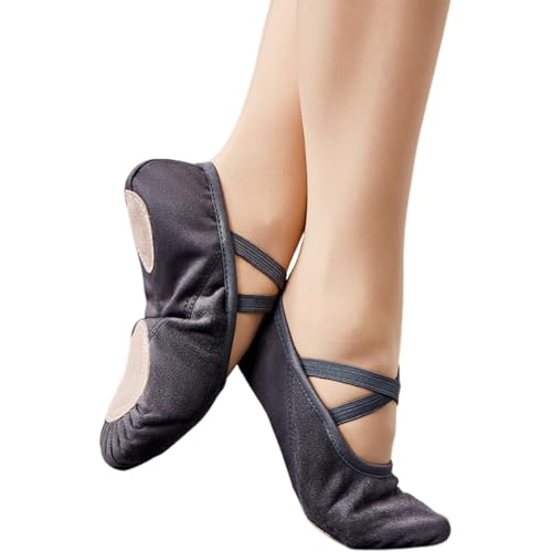 Hixingo Ballettschuhe Damen Geteilte Sohle, Ballettschläppchen Damen-Tanzschuhe Flach Trainings Gymnastikschuhe für Erwachsene Trainings Schläppchen (38,015 Grau) von Hixingo