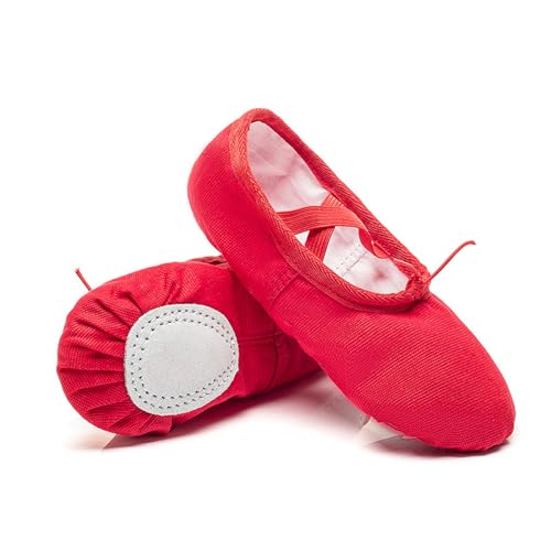 Hixingo Ballettschuhe Damen Geteilte Sohle, Ballettschläppchen Damen-Tanzschuhe Flach Trainings Gymnastikschuhe für Erwachsene Trainings Schläppchen (HF-Rot,35) von Hixingo