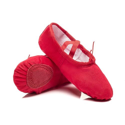 Hixingo Ballettschuhe Damen Geteilte Sohle, Ballettschläppchen Damen-Tanzschuhe Flach Trainings Gymnastikschuhe für Erwachsene Trainings Schläppchen (HF004-Rot,38) von Hixingo