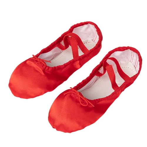 Hixingo Ballettschuhe Damen Geteilte Sohle, Ballettschläppchen Damen-Tanzschuhe Flach Trainings Gymnastikschuhe für Erwachsene Trainings Schläppchen (J8-Rot,42) von Hixingo