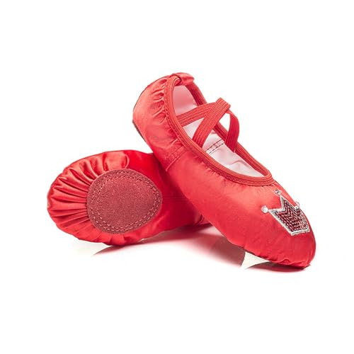 Hixingo Ballettschuhe Damen Geteilte Sohle, Ballettschläppchen Damen-Tanzschuhe Flach Trainings Gymnastikschuhe für Erwachsene Trainings Schläppchen (Krone Rot,45) von Hixingo