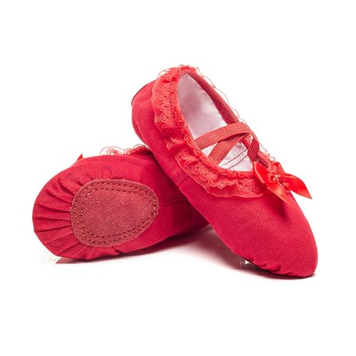 Hixingo Ballettschuhe Damen Geteilte Sohle, Ballettschläppchen Damen-Tanzschuhe Flach Trainings Gymnastikschuhe für Erwachsene Trainings Schläppchen (LS-Rot,41) von Hixingo