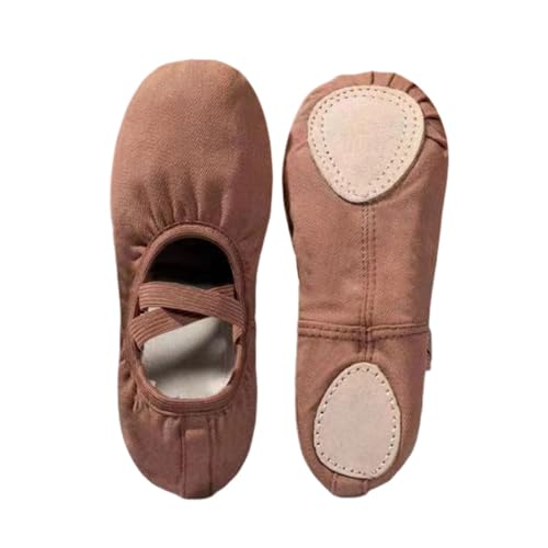 Hixingo Ballettschuhe Damen Geteilte Sohle, Ballettschläppchen Damen-Tanzschuhe Flach Trainings Gymnastikschuhe für Erwachsene Trainings Schläppchen (MLD10 Braun,40) von Hixingo