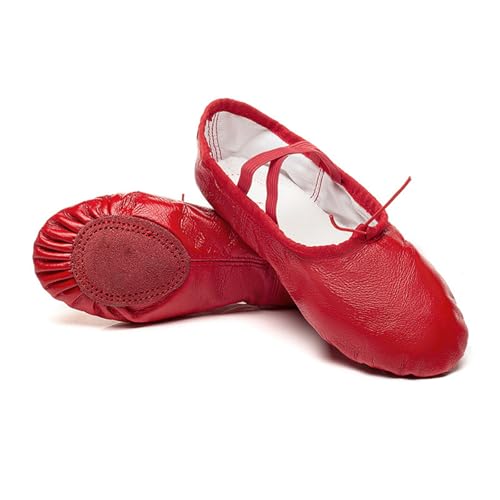 Hixingo Ballettschuhe Damen Geteilte Sohle, Ballettschläppchen Damen-Tanzschuhe Flach Trainings Gymnastikschuhe für Erwachsene Trainings Schläppchen (NP-Rot,39) von Hixingo