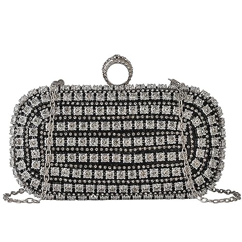 Hixingo Cocktail Abendtasche Elegante Tasche Clutch Bag für Frauen Mode Party Patchwork Clutch Geldbörse mit Ring für Hochzeit Parteien Abschlussball (Schwarz,20x14x6cm) von Hixingo